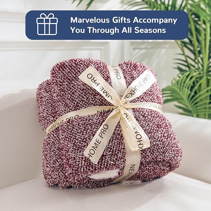 NEXHOME PRO Soft Twin Blankets for Couch, Reversible Warm Blankets Cozy Knit Blanket for Women, Fuzzy Plush Lightweight Throws for Sofa, Bed, Picnic, Wine 60 x 80 inches