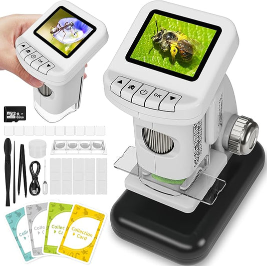 Rechargeable Digital Microscope for Kids 1200X - 2'' LCD Screen STEM Toy with 32G SD Card for Photo/Video, Portable Pocket Microscope for Boys Girls Ages 6,7,8-12, Science Kit Gift Birthday Christmas