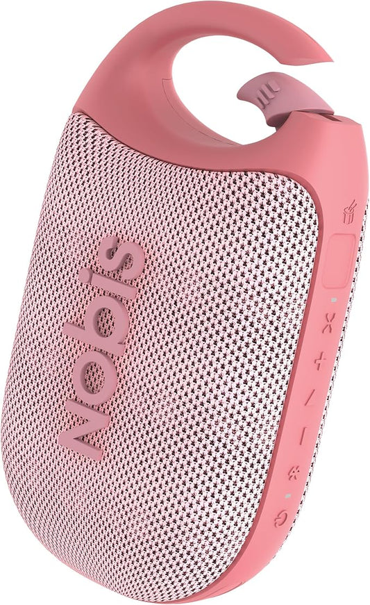 NOBIS Clip N1 Portable Bluetooth Speaker with App, Beat Mode, Up to 24H Playtime, IP68 Waterproof, BT 5.3, HD Sound, Stereo Pairing, Custom EQ, Perfect for Outdoor, Home and Adventure (Pink)