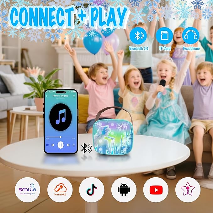 Mini Karaoke Machine for Kids Frozen Toys for Girl Princess Toys 3 4 5 6 7 8 9 10 Year Old Girl Birthday Gifts Kids Toys Toddler Wireless Microphones