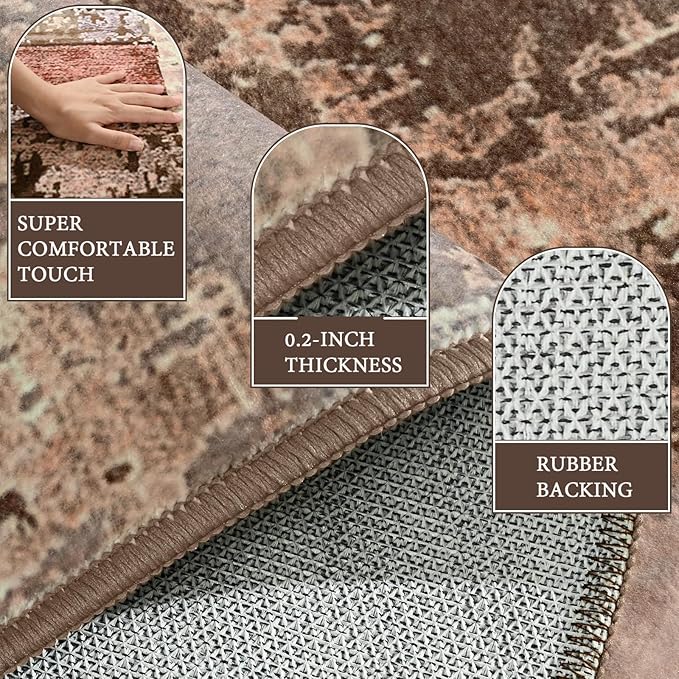 LOCHAS Washable Runner Rugs for Hallway, 2x8 Non Sip Soft Rug for Bedroom Entryway Kitchen Laundry Room, Long Abstract Carpet for Indoor Floor Bedside, Geometric Vintage Home Decor, Pet & kid Friendly