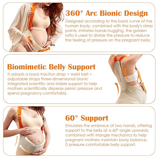 Upgranded Pregnancy Belly Band, Belly Support Belt for Pregnant Women with Adjustable Straps, Back Support, Waist Support Belt for Pregnancy (Orange, Large)