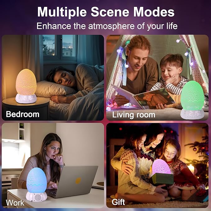 Dinosaur Alarm Clock with Wake Up Light, Digital Clock on Desk + 8 Colors Night Light + 20 Sleep Training Sound + Bluetooth Speaker All in 1 for Kids/Boys/Girls/Adult (Dinosaur)