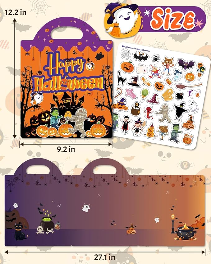 Benresive Reusable Sticker Book for Toddlers 2-4 Years, Fun Travel Stickers for Kids, Waterproof Sticker Books for Toddlers 1-3, Crafts Activities for Todddlers 1-3 2-4 3-5 - Halloween