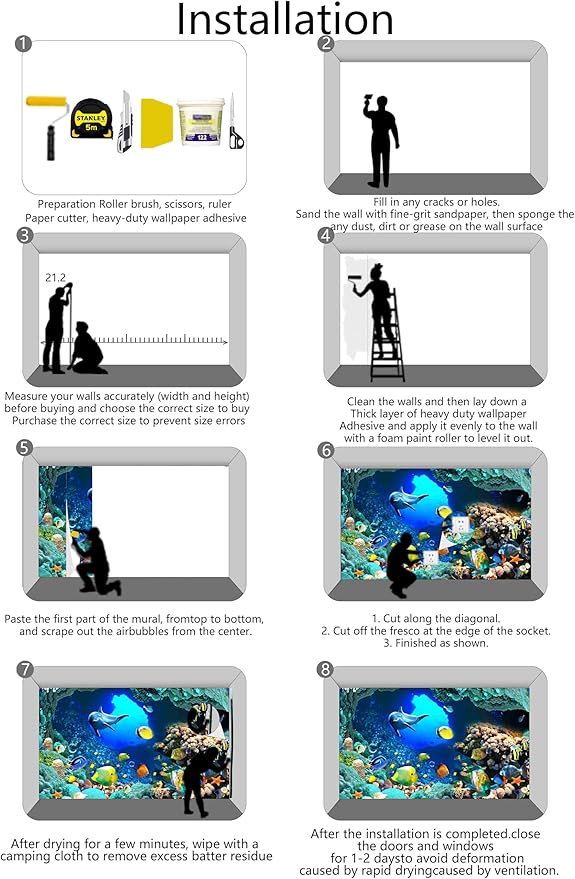 The Undersea World Wallpaper Ocean Dolphin Fish Wall Mural Large Wall Decor for Living Room Bedroom Dining Room(Not Self-Adhesive)