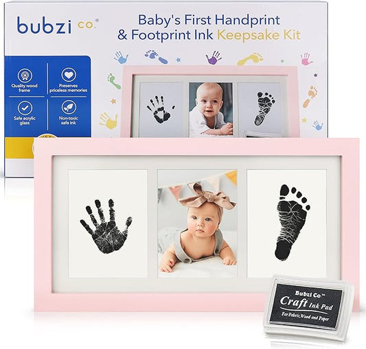 Bubzi Co Baby Handprint Kit & Footprint Photo Frame for Newborn Girls and Boys, Unique Baby Shower Gifts Set for Registry, Memorable Keepsake Decorations for Room Wall or Nursery Decor (Ballet Pink)