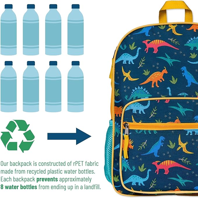 Wildkin ECO rPET Kids Backpack – Recycled, Padded, Adjustable for School & Travel – Jurassic Dinosaurs