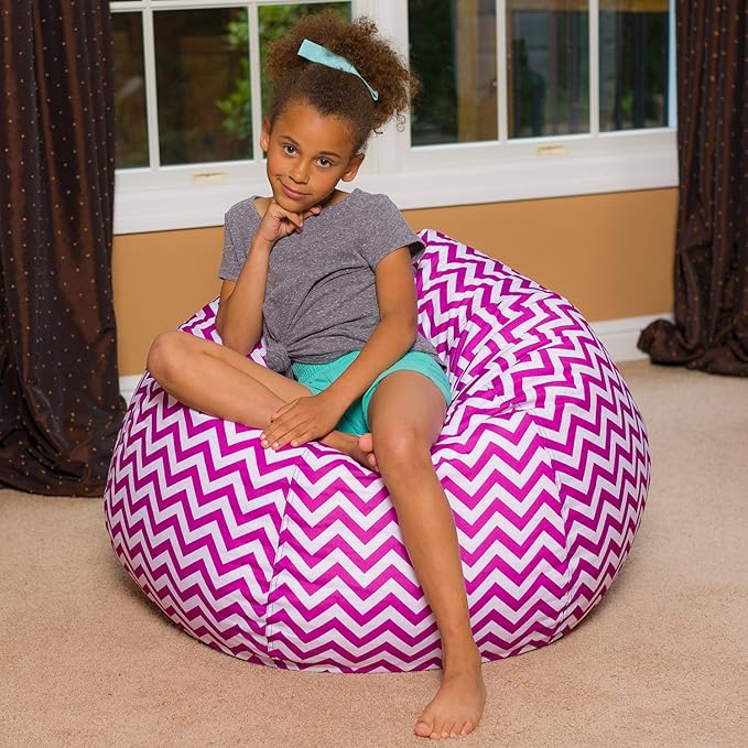 Posh Creations Bean Bag Chair for Kids, Teens, and Adults Includes Removable and Machine Washable Cover, Pattern Chevron Purple and White, 38in - Large