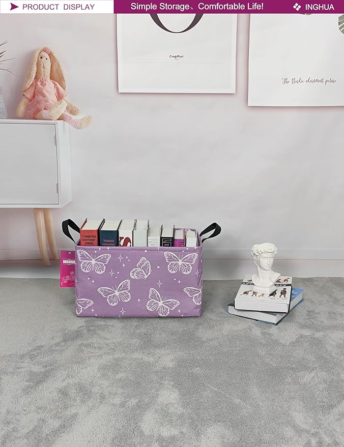Rectangular Storage Basket Fabric Organizer Bin for Toys,Books,Clothes,Gifts,Pets-Perfect for Home,Office,Nursery,Dorm,Shelf(Rec-butterfly )