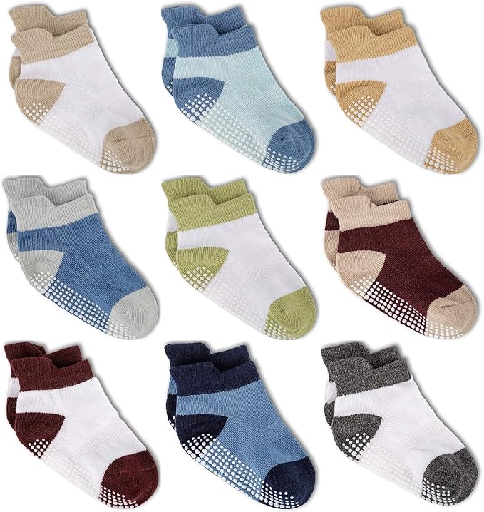 Zaples Baby Non Slip Grip Ankle Socks with Non Skid Soles for Infants Toddlers Kids Boys Girls