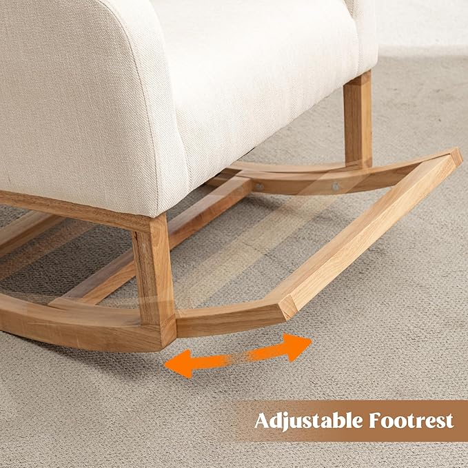Rocking Chair Nursery, Nursing Rocking Chairs for Mom Nursery, Comfy Wingback Glider Rocking Armchair with Foot Rest and Side Pocket for Nursery Living Room Bedroom, Beige