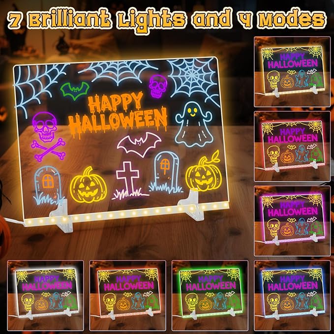 Led Note Board with 7 Colors,Light Up Acrylic Cosmody Drawing Board,Glowing Acrylic Dry Erase Board with Light,Lumiboard Led Boards to Write On,Halloween Gifts for Kids (13.7“*10”)