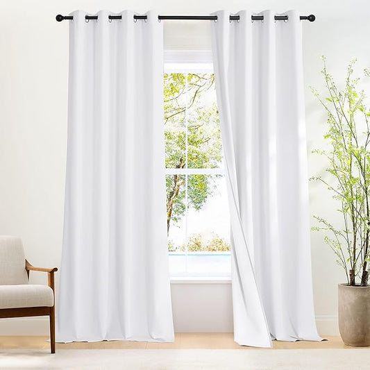 NICETOWN White Blackout Curtains W52 x L95 2 Panels, Grommet Full Blackout Window Treatments Heat Blocking for Bedroom/Living Room