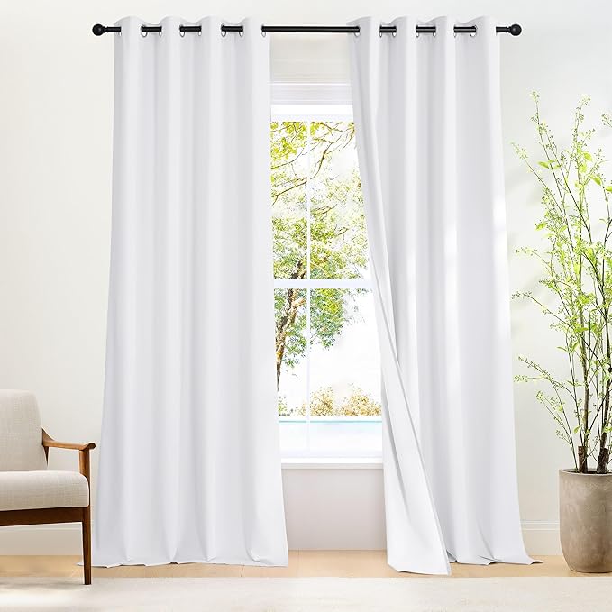 NICETOWN 100% Blackout White 120 inch Long Curtains for Living Room, Grommet Thermal Insulated Curtains Heat Blocking Window Treatments for Bedroom, W52 x L120, 2 Panels