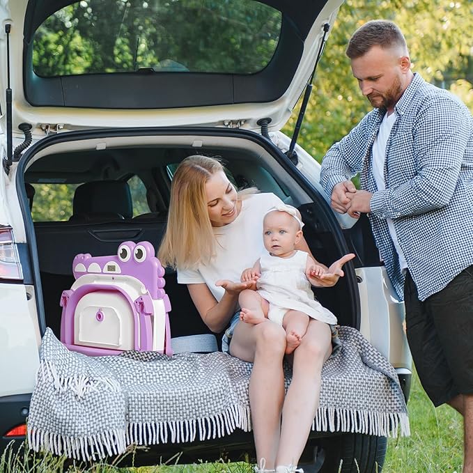 MoreFeel Collapsible Baby Bathtub for Newborn with Thermometer & 1 Hooded Towel & 1 Soft Floating Cushion,Portable Travel Bathtub with Drain Hole, Durable Foldable Baby Tubs for Infants to Toddler