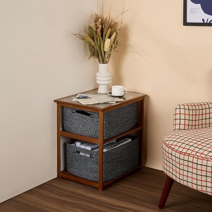 Large Storage Baskets for Shelves, Closet Organizers Bins for Clothes Blanket Towels, Baby Nursery, Toy Baskets Box, Woven Rope Baskets, 17 x 13 x 7.5”, 2 Packs Dark Gray