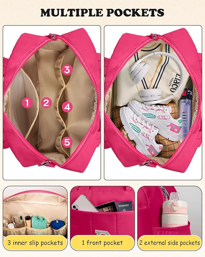 Dance Bag, Kid Weekender Bags，Tween Girls Trendy Stuff-Girl Overnight Bag with Wet Pocket，Lightweight Travel Tote Personalized Cheer Bags with Makeup Pouch