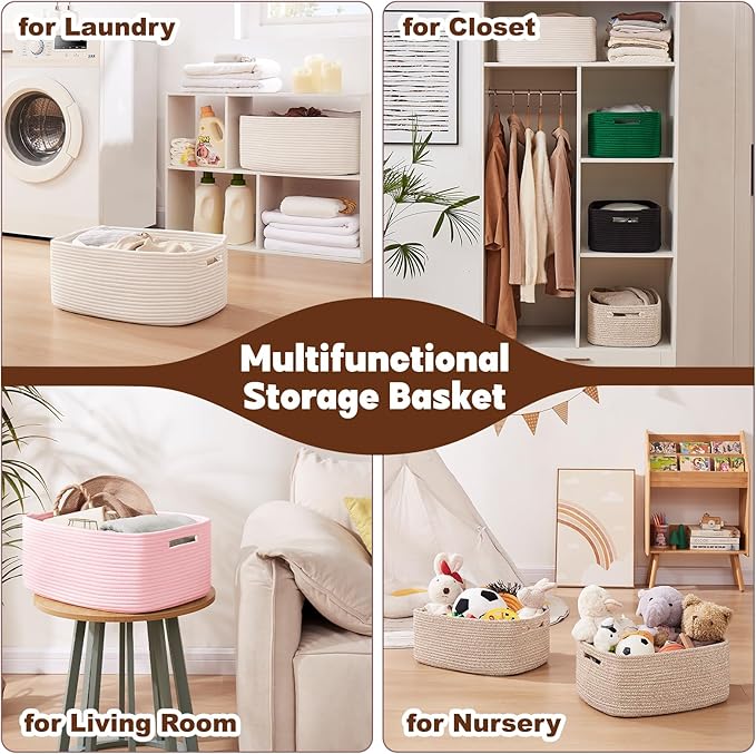 OIAHOMY Storage Basket for Shelves, Closet Cube Storage Bins Baskets for Clothes Blanket Towels, Baby Nursery, Toy Box, Woven Rope Basket, 15.75*11.81*7.09 IN, 2 Packs Brown