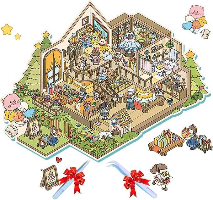 DIY 3D Sticker Scene，Jumbo-Large Party House, Reusable Sticker, Cute Sets for Free Combination, Waterproof for Anywhere, Crafts Party Favors Birthday Gift