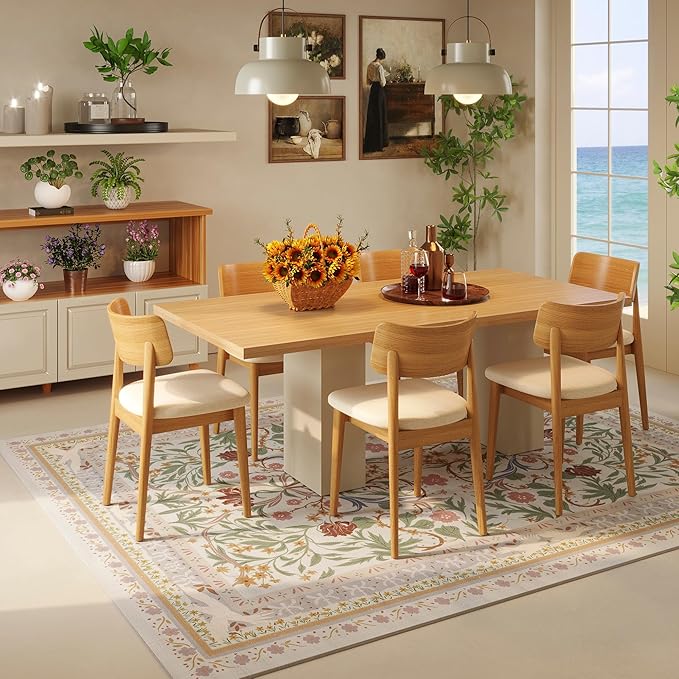 Area Rugs 8x10 for Living Room Clearance Washable Vintage Floral Botanical Rug Non Slip Low Pile Large Rug for Bedroom, Farmhouse, Dining Room, Kids Playroom, Beige