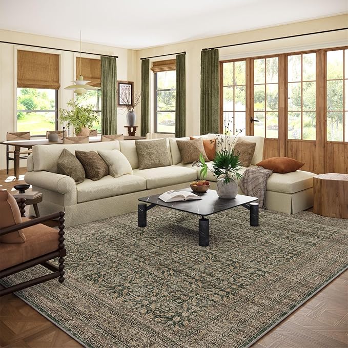 Machine Washable Rugs for Living Room: 8x10 Area Rugs Boho Vintage Rugs Stain Resistant Non Slip Low Pile Soft Lightweight Carpet for Bedroom Kitchen Dining Room Nursery Kids Room Farmhouse