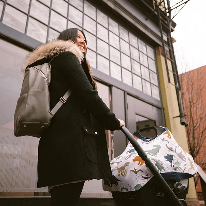 Little Unicorn Breathable Car Seat Canopy | Magnetic Closure Cover & Universal Fit | Protection & Privacy for Baby (Dino Friends)