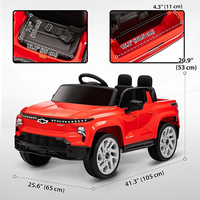 Qaba 12V Kids Ride on Truck, Chevrolet Silverado EV RST Licensed Electric Car with Parent Remote Control, Back Storage, Spring Suspension, Soft Start, Auxiliary Wheels, LED Lights, Music, MP3, Red