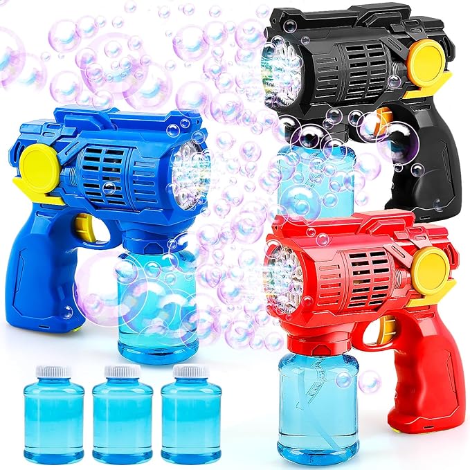 Toy Life 3 Pack Bubble Guns for Kids, Automatic Bubble Blower, Leakproof & Lightweight, Outdoor Summer Toy, Easter Basket Stuffer, Party Favor, Birthday Gift for Toddlers Boys Girls