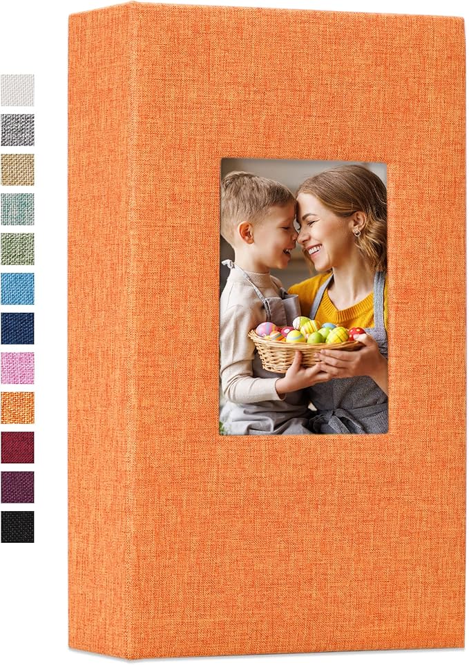 Vienrose Linen Photo Album 300 Pockets for 4x6 Photos Fabric Cover Photo Books Slip-in Picture Albums Wedding Baby Orange