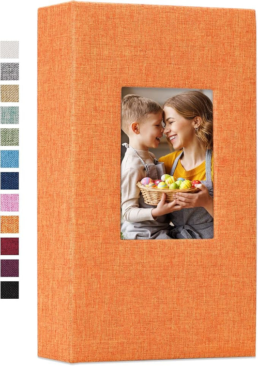 Vienrose Linen Photo Album 300 Pockets for 4x6 Photos Fabric Cover Photo Books Slip-in Picture Albums Wedding Baby Orange