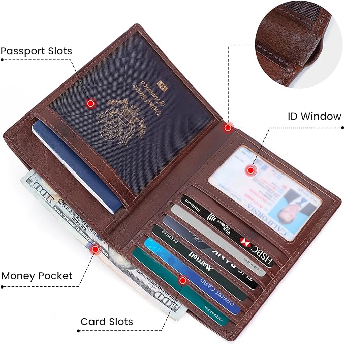 Polare Luxury RFID Blocking Leather Passport Holder Travel Wallet For Men and Women (Coffee)