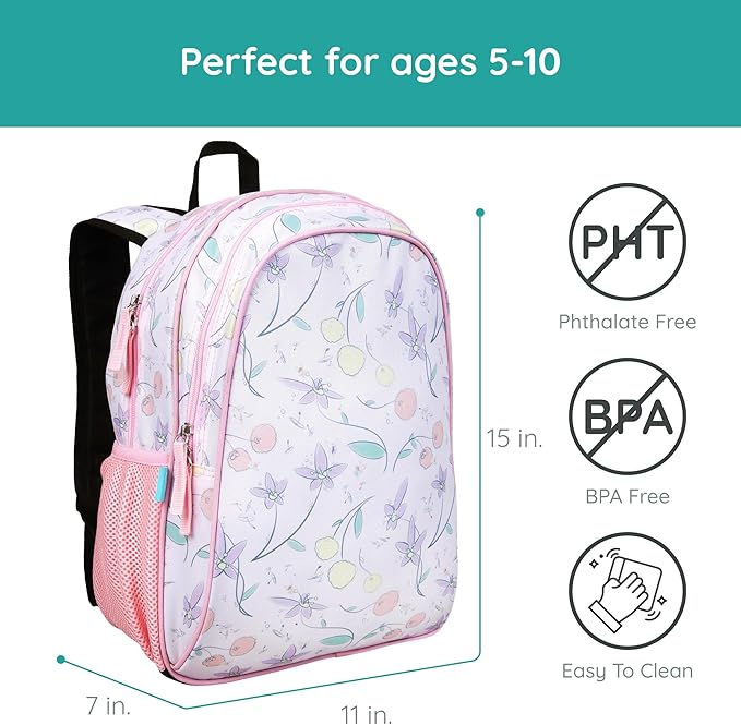 Wildkin JumpOff Jo 15-inch Kids Backpack – Durable, Adjustable, Ideal for School - Fairy Blossom
