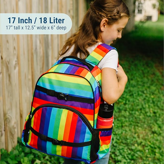 Wildkin ECO rPET 17-inch Large Backpack – Sustainable, Padded, Adjustable – Rainbow Stripe
