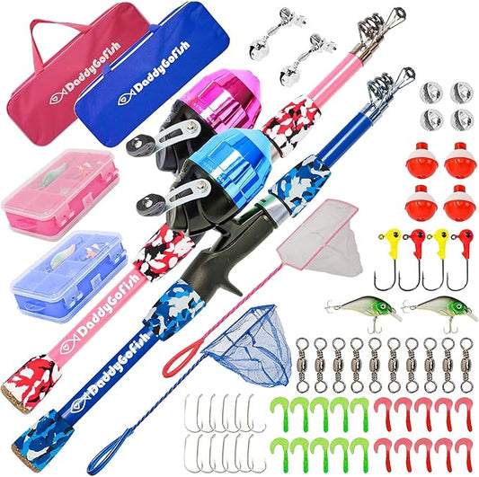 DaddyGoFish Kids Fishing Pole - Rod Reel Combo Tackle Box Starter Set - First Year Small Gear Kit for Boys Girls Toddler Youth Age Beginner Little Children