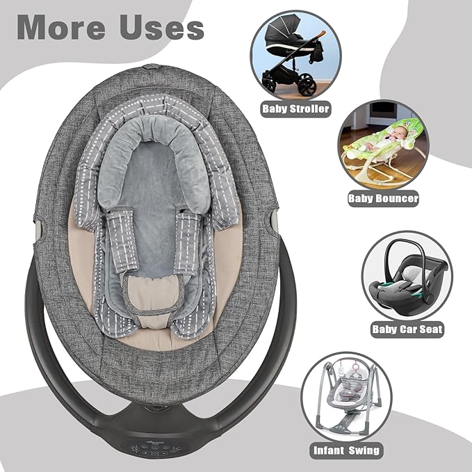 Infant Car Seat Insert, Baby Car Seat Head & Body Support with 2 Strap Pads, Ultra Soft Newborn Preemie Carseat Insert Cushion for Girls Boys, Fits Car Seat, Stroller, Swing, Bouncer, Grey