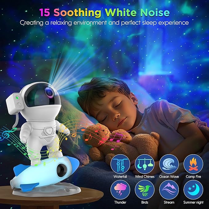 Astronaut Galaxy Projector for Bedroom, Star Projector Galaxy Light with App & Remote Control, White Noises, Bluetooth Speaker, Rocket Night Light for Kids, Ceiling, Gifts, Room Decor