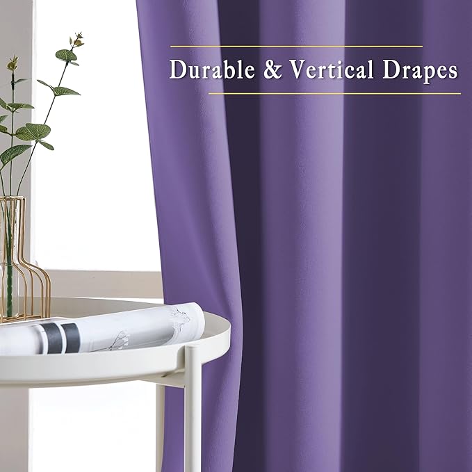 NICETOWN Blackout Lilac Purple Curtains & Drapes for Bedroom - Noise Reducing Thermal Insulated Solid Grommet Room Darkening Window Drapes for French Door (2 Panels, 66 x 90 Inch)