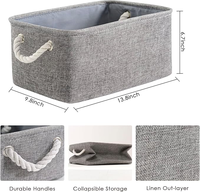 TheWarmHome Storage Bins - Medium 3 Pack Storage Baskets for Organizing Shelves | Fabric Storage Cubes Organizer for Linen Closet Nursery Home Decor Grey