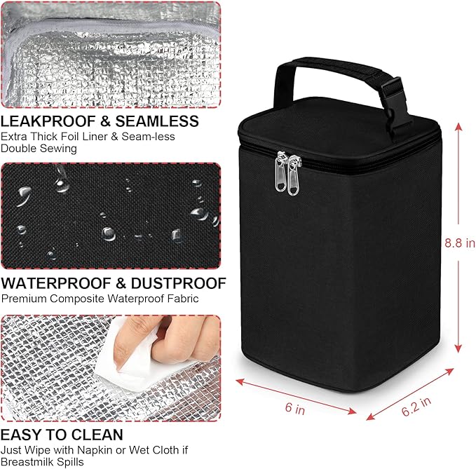 Accmor Breastmilk Cooler Bag with Ice Pack, Baby Bottle Cooler Bags, Insulated Bottle Cooler Tote Bags On The Go, Fits 4 Large 8oz Bottles, for Nursing Mom Daycare Travel, Black