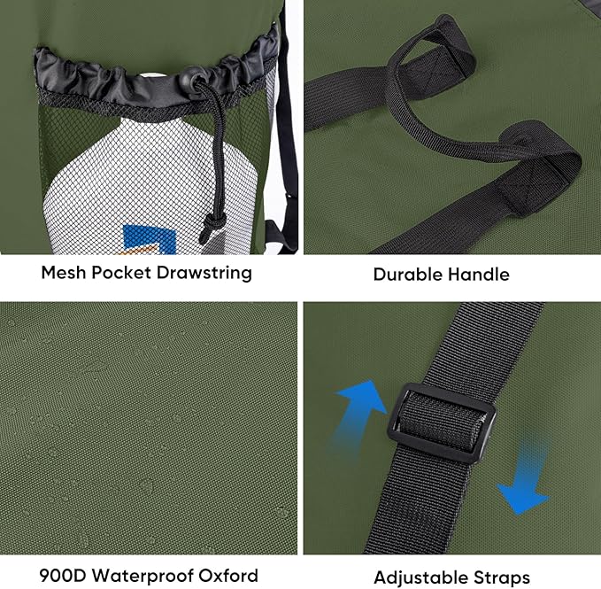 BALEINE 150L Laundry Bag Backpack, 900D Oxford Fabric Large Travel Laundry Bags with Shoulder Straps and 2 Mesh Pockets for College Dorm, Apartment, Laundromat (Green, 150L)