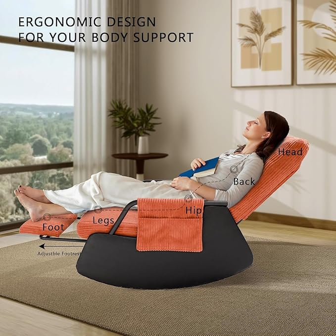 Rocking Chair for Nursery, Modern Upholstered Plush Seating Glider Recliner Chair with High Backrest and Side Pocket, Accent Armchair with Cushions for Living Room/Reading (Burnt Orange)