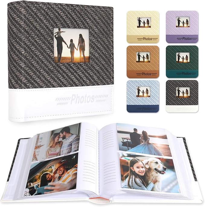 RECUTMS Photo Album 4x6 200 Photos with Writing Space, Photo Album with Memo, Leather Cover with Front Window, 200 Photos 4x6 Picture Album Book for Wedding Family Baby Travel Graduation (Black)