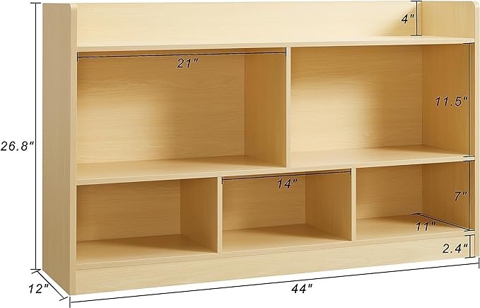 Kids Toy Storage Organizer, 5-Section Bookshelf for Organizing Books Toys, Wooden Storage Cabinet Daycare Furniture for School, Classroom Playroom, Nursery, Kindergarten (Natural)