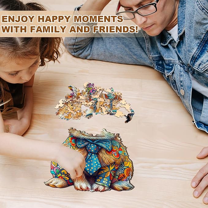 Wooden Puzzles for Adults - 125 Pieces Colorful Bunny Wooden Puzzle - Unique Animal Shape Wood Cut Puzzles - Eco-Friendly Home Office Decor (11.4 * 6.8in)