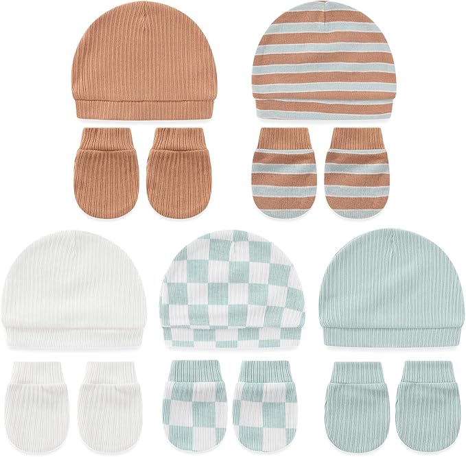 Cute Baby Girl Hats Mittens Set 10-Pack New Born Boy Caps Gloves Suit 0-6 Months Infant Accessories