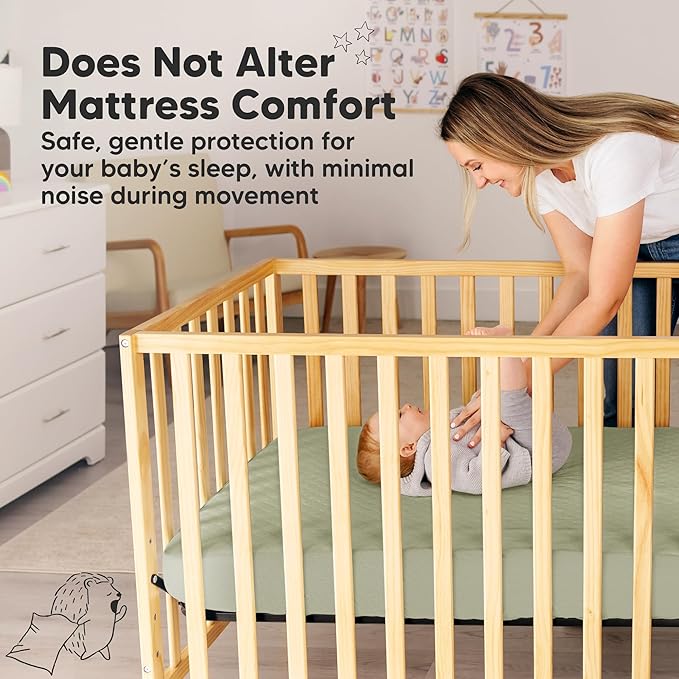 Waterproof Crib Mattress Protector Cover Fitted - 2-Pack Quiet Baby Crib Mattress Pad Sheets, 52" x 28" Soft Quilted Cotton Baby Sheet, Machine Washable, Easy Fit, Durable (Avocado/Mavy)