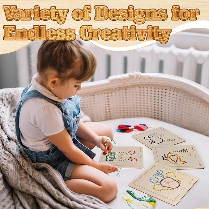 Montessori Wooden Lacing Toys for Toddlers and Kids Ages 2-4 5-7, Sewing Kit Fine Motor Skill Busy Board, Education Sensory Preschool Toy for 1 2 3 4 Year Olds, Birthday Gift for Boys and Girls