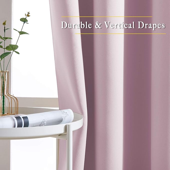 NICETOWN Room Darkening Drapes for Nursery - (52 inches Width by 120 inches Length, Lavender Pink, 1 Pair) Light Blocking Curtain Panels for Bedroom Girl Room, Soft Fabric Window Treatment