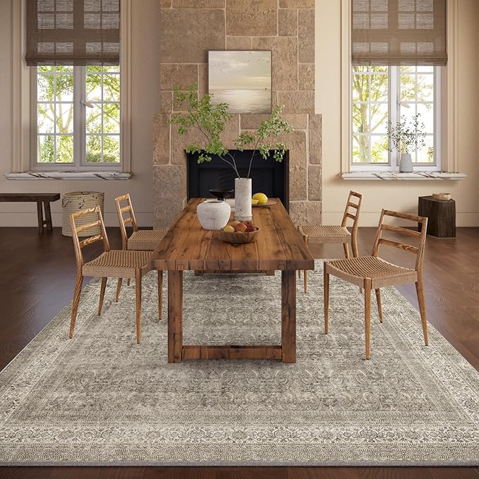 Washable Area Rugs for Living Room: 6x9 Bedroom Rug Boho Vintage Area Rug Stain Resistant Non Slip Low Pile Lightweight Soft Carpets for Dining Room Kitchen Nursery Kids Room Farmhouse