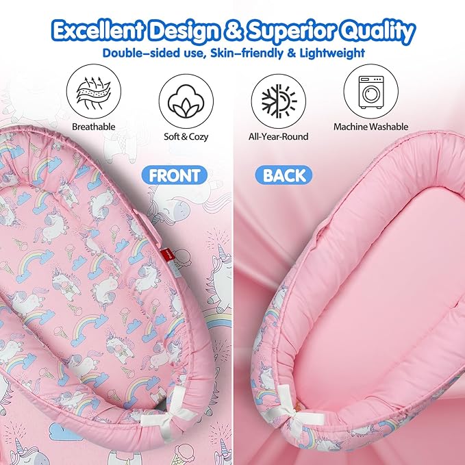Baby Lounger - Breathable & Soft Baby Nest, Portable and Lightweight Tummy Time Lounger for Home and Travel, Ideal Newborn Babies Essentials Baby Shower Gifts